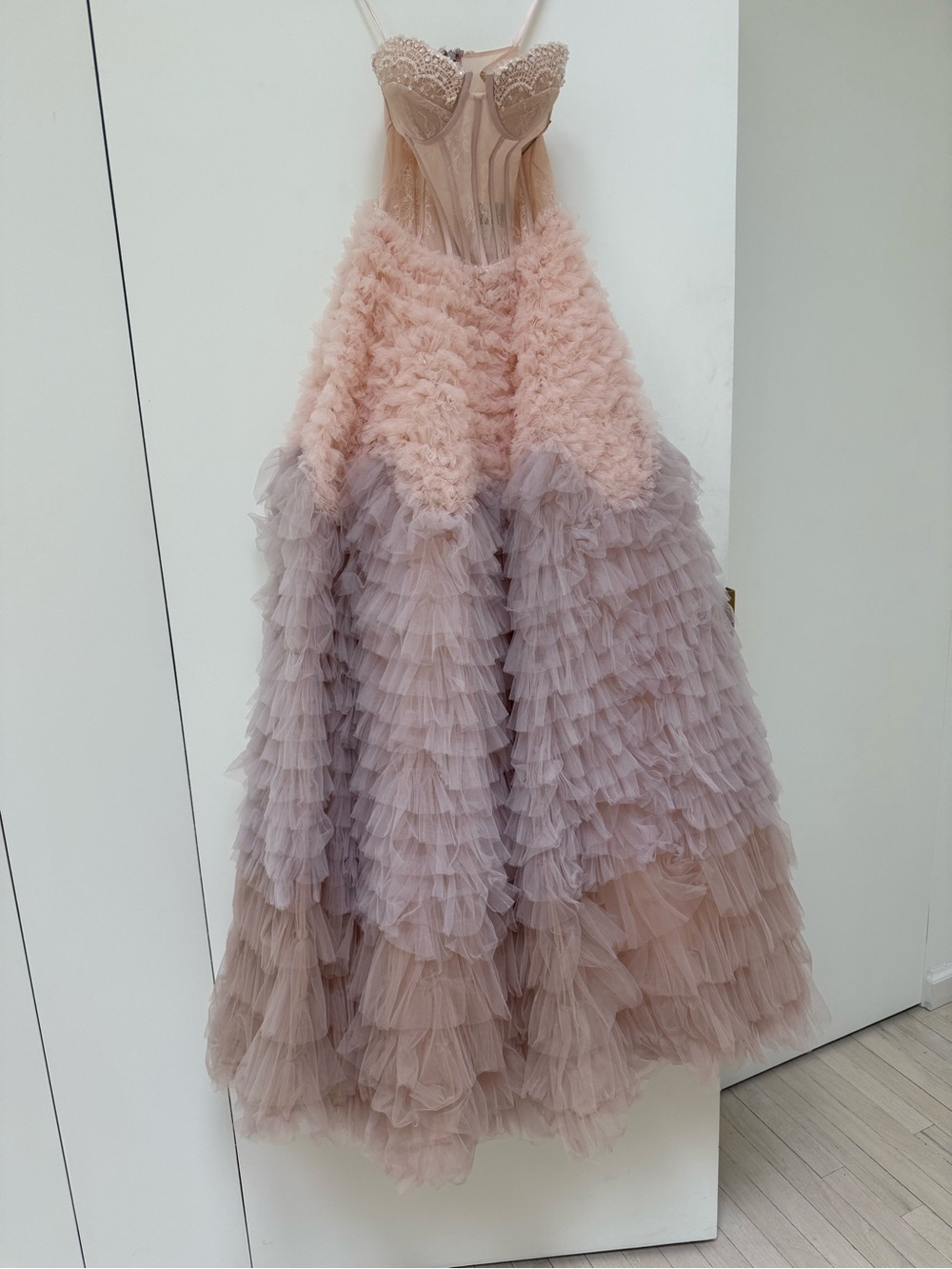 Blush Pink Tiered Tulle Ball Gown